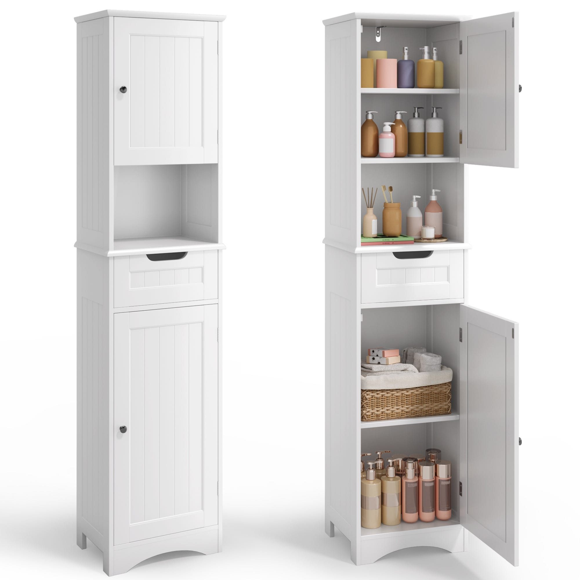 Meuble Salle De Bain Sur Pied GIANTEX Avec 2 Portes Et Tiroir - 60x30x80 Cm, étagère Réglable, Noir