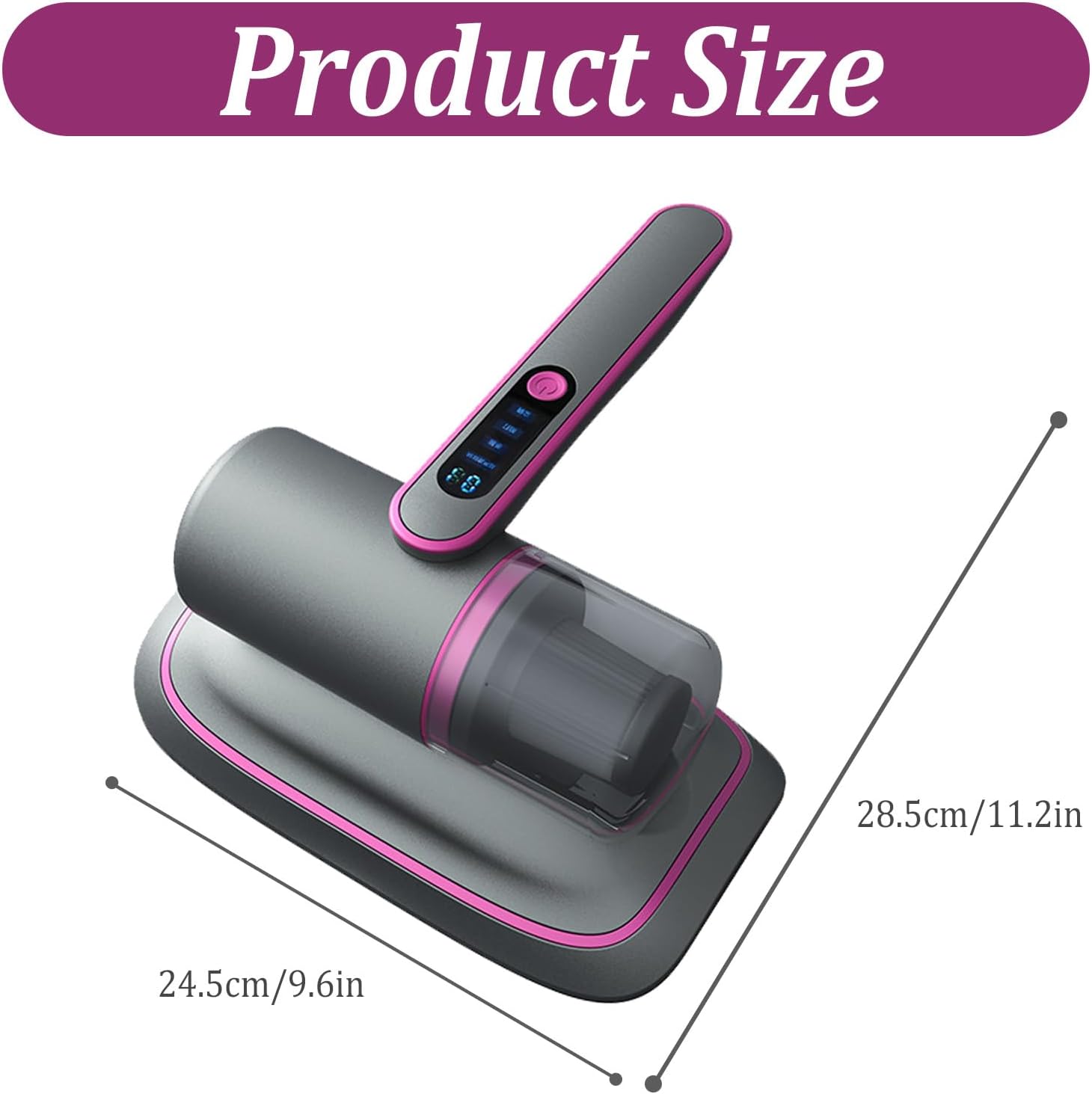 Aspirador portátil antiácaros para colchões, 12Kpa sem fio, detector de poeira com luz UV-C, 2 velocidades ajustáveis (roxo) - 7