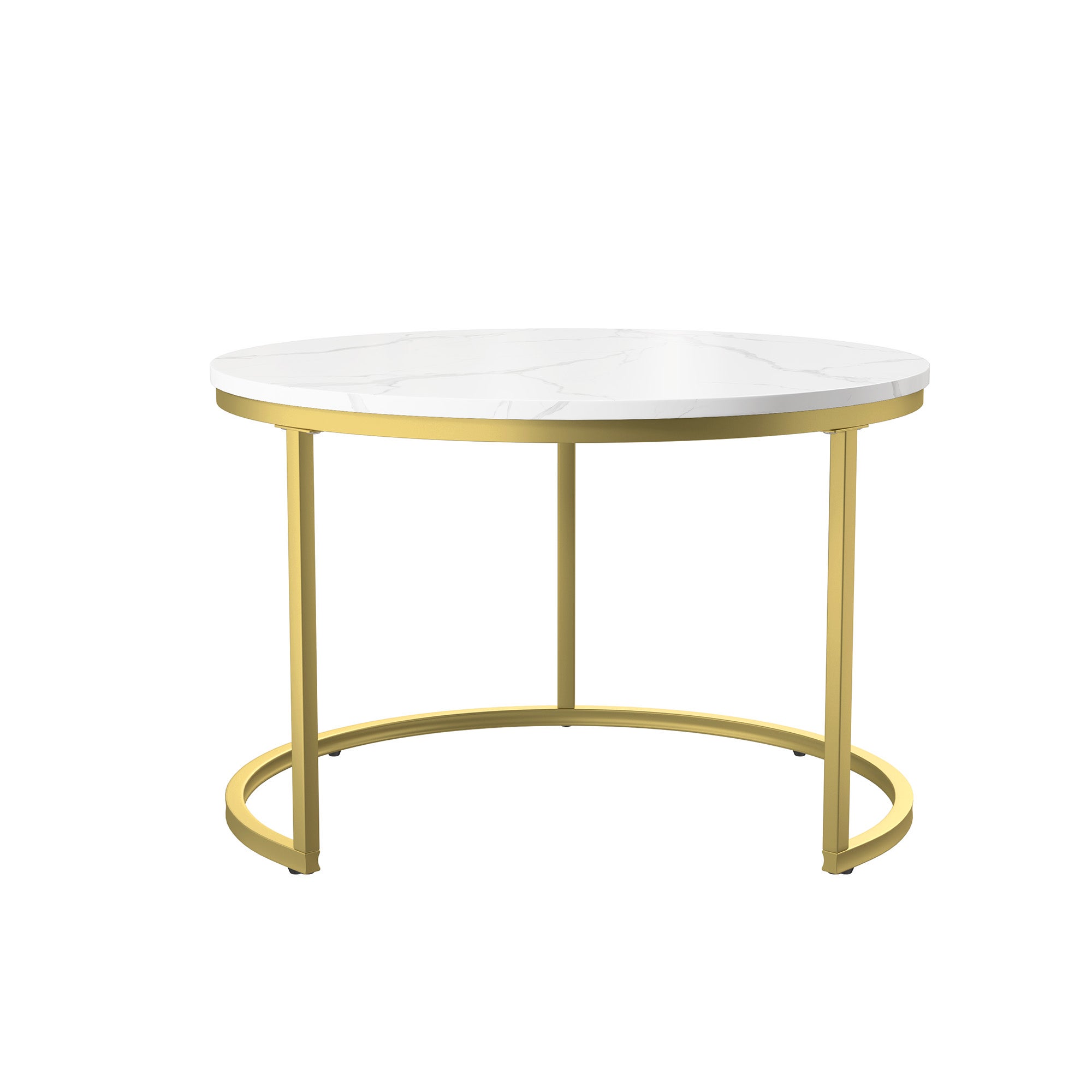 Ensemble de 2 Tables Basses Rondes, Tables Gigognes de Salon Modernes avec Pieds en Métal Doré, Blanc et Or(70 x 45.5cm) - 9