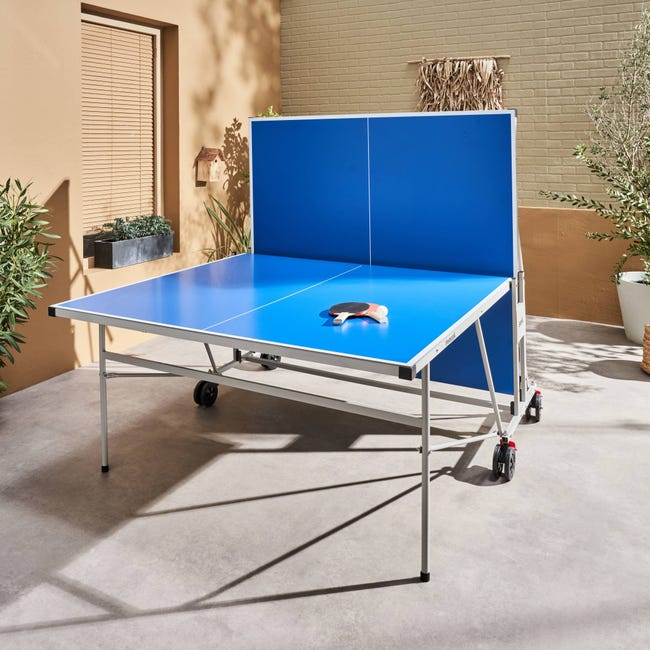 Table de ping pong OUTDOOR bleue - table pliable avec 4 raquettes et 6 balles. pour utilisation extérieure. sport tennis - 3