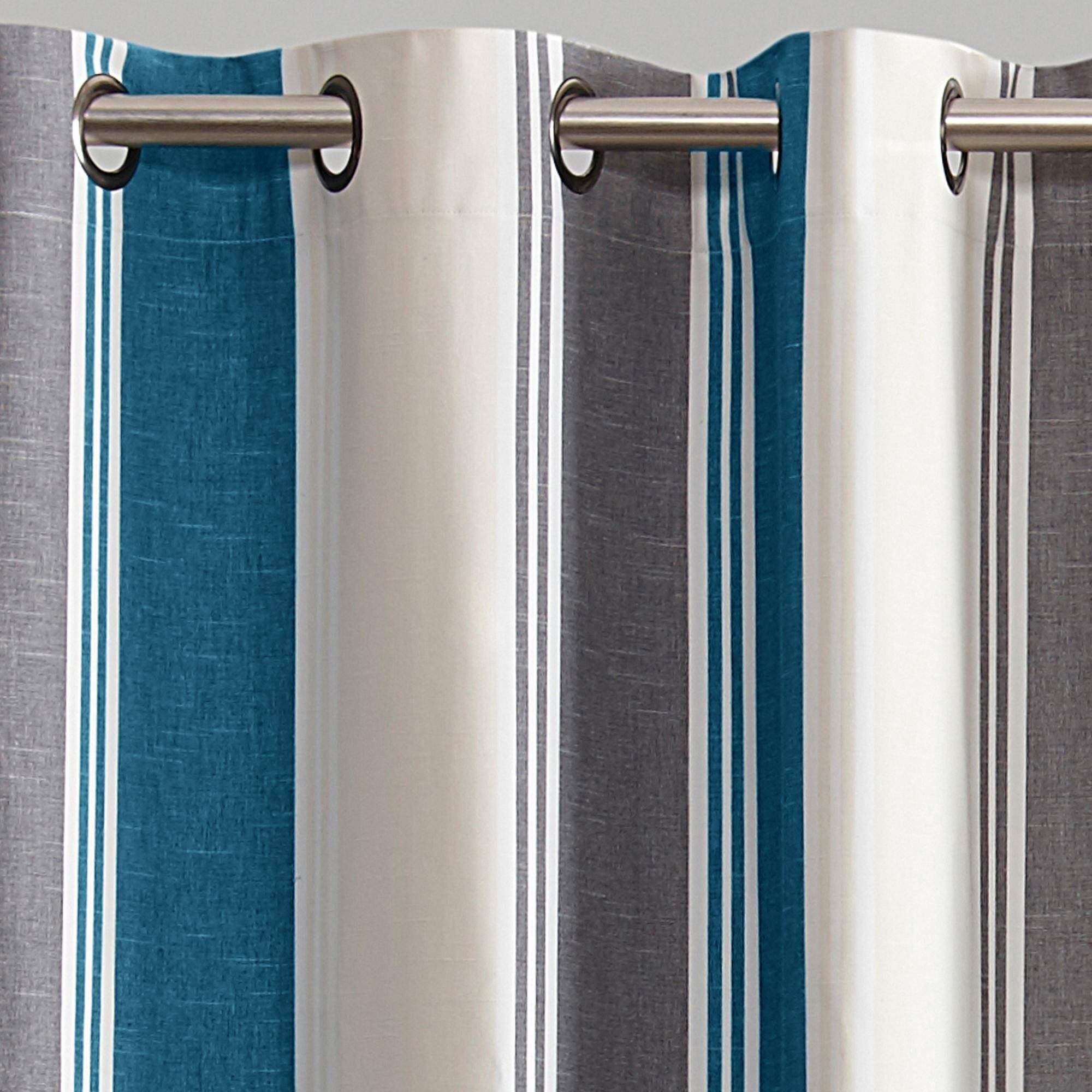 Rideau occultant ALPS RAYÉ 135x260 bleu canard en acrylique | Leroy Merlin
