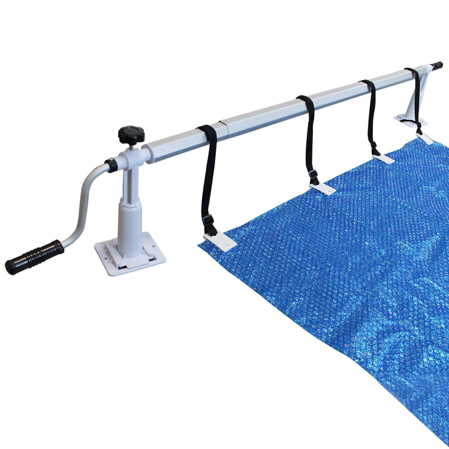 Enrouleur de bâche à bulles pour piscine hors sol extensible de 1.37m à 6.15m avec pinces - Linxor - 3