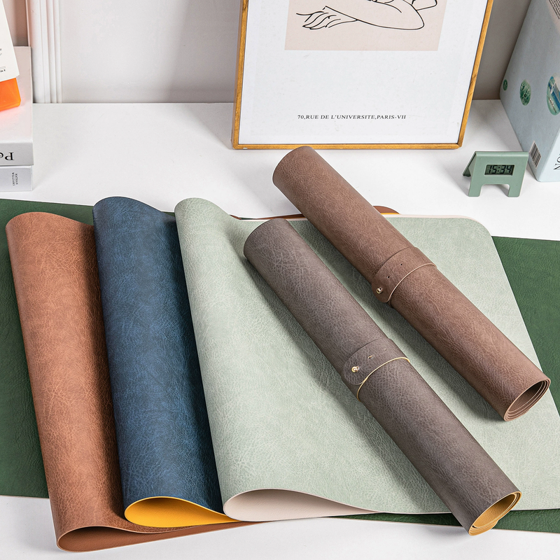 Tappetino da scrivania multifunzionale in pelle, impermeabile, bifacciale, per tastiera portatile (80 cm x 40 cm, marrone e nero) - 3