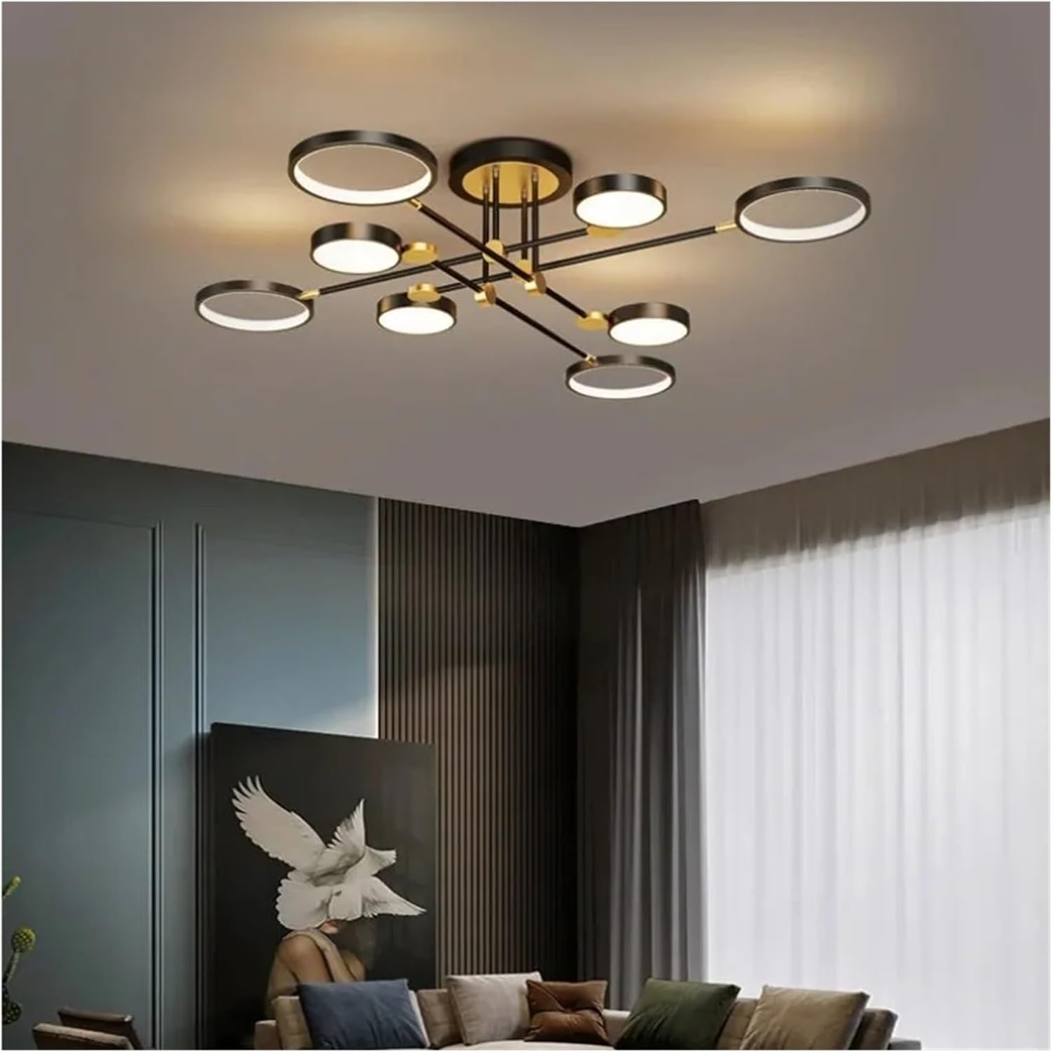 Lustre LED 115 cm à 8 têtes avec télécommande, plafonnier LED moderne à intensité variable, suspension, 3 températures de couleur, 96 W - 9