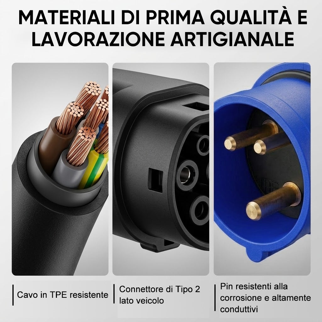 Carregador portátil para veículos elétricos JUNSUN 7kW – 32A monofásico, cabo 8m Tipo 2, IP67, corrente ajustável 6-32A, carregamento programável - 7