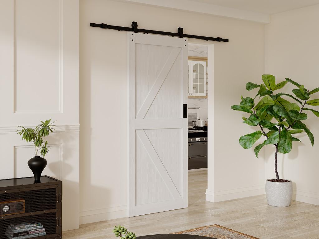 Drzwi przesuwne naścienne - Drewno i MDF - biały - wys. 205 x szer. 93 cm - NEFARA