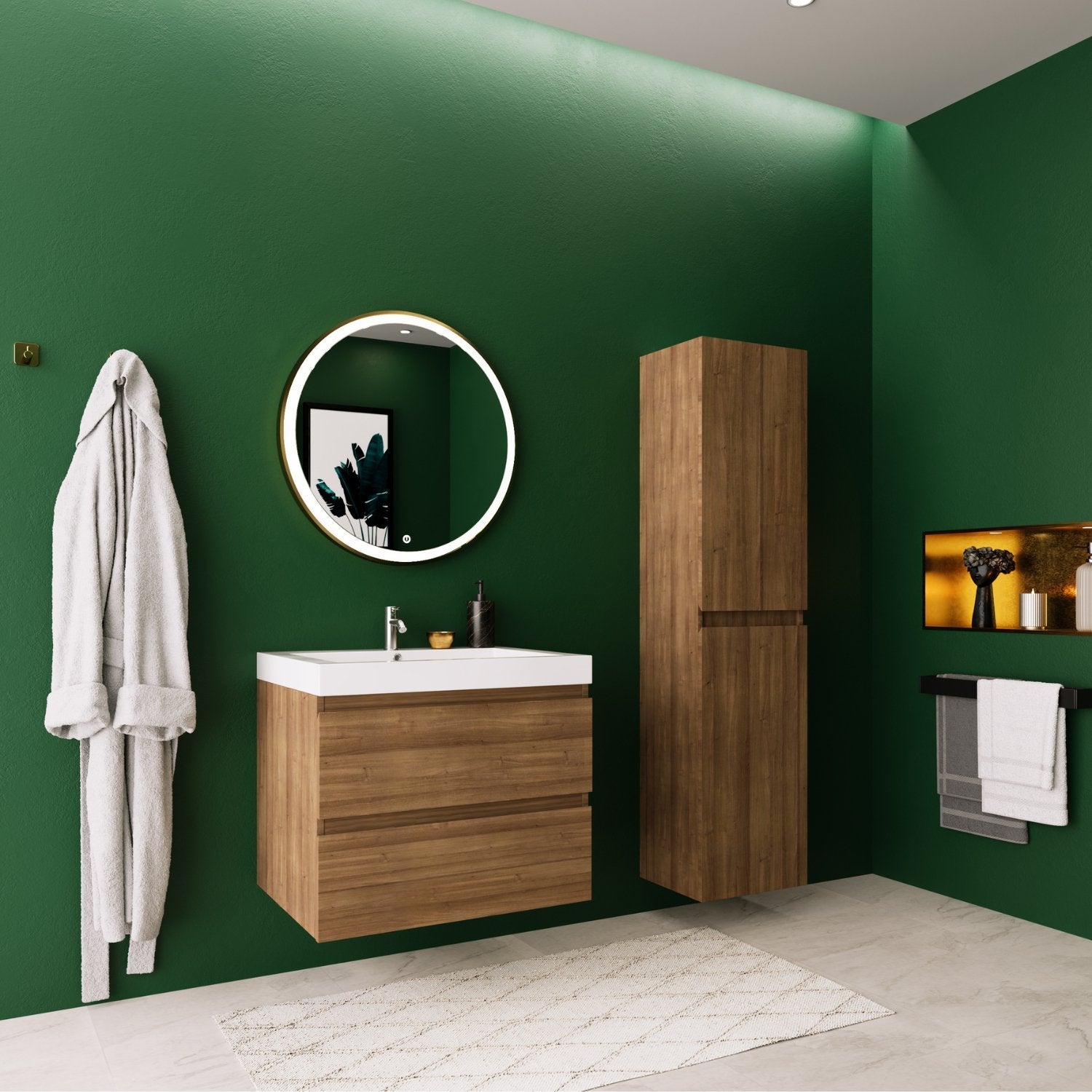 Mueble de baño suspendido con lavabo 60 cm roble dorado con 2 cajones - LOMAZOO Monaco - 4