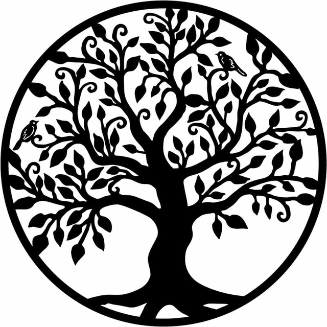 Decoração de parede de árvore da vida em metal, arte de silhueta, decoração de jardim interno (preto, 40x40 cm)