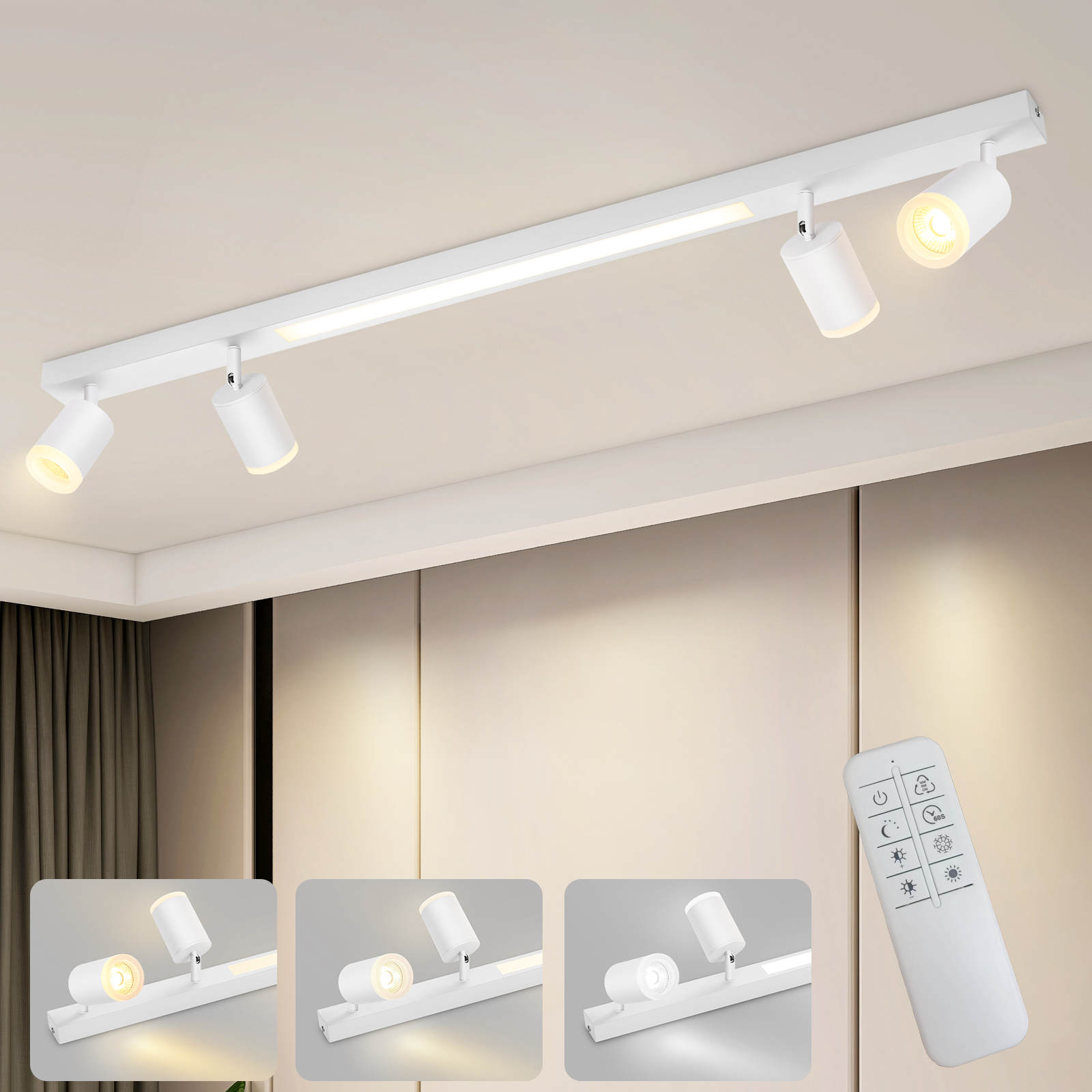 ZMH 4-żarówkowa, ściemnialna lampa sufitowa LED 38 W z pilotem, 3000 K-6500 K, regulowana w zakresie 350°