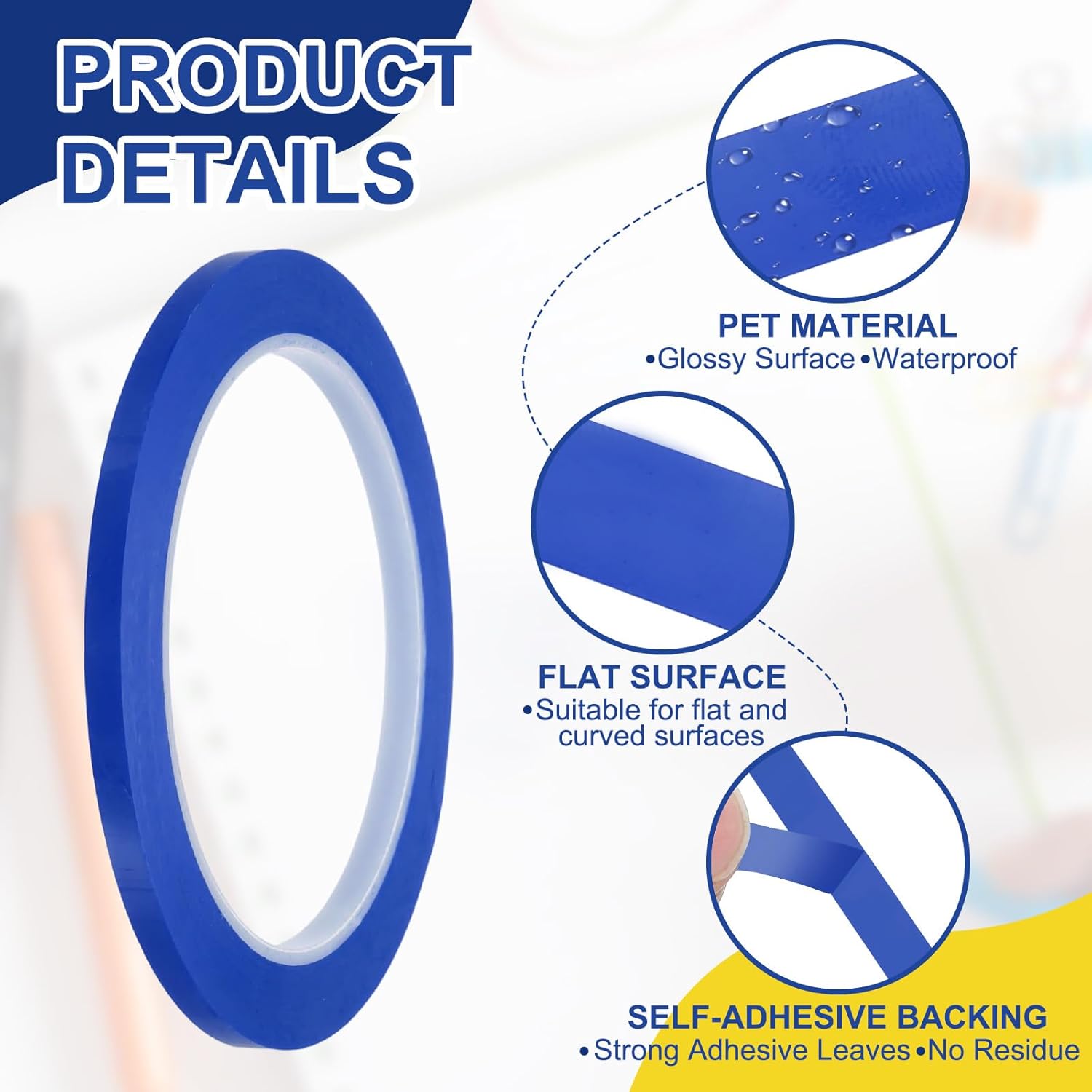 Lot de 5 rubans adhésifs pour tableau blanc de 5 mm - 50 m - Pour tableau blanc effaçable à sec - Scrapbooking - Loisirs créatifs - Bleu - 2
