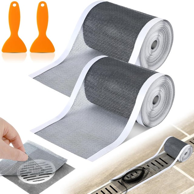 Lot de 2 noir filtres de vidange de douche linéaires de 10 cm x 10 m, jetables et adhésifs, en maille découpable, pour évacuation de douche linéaire