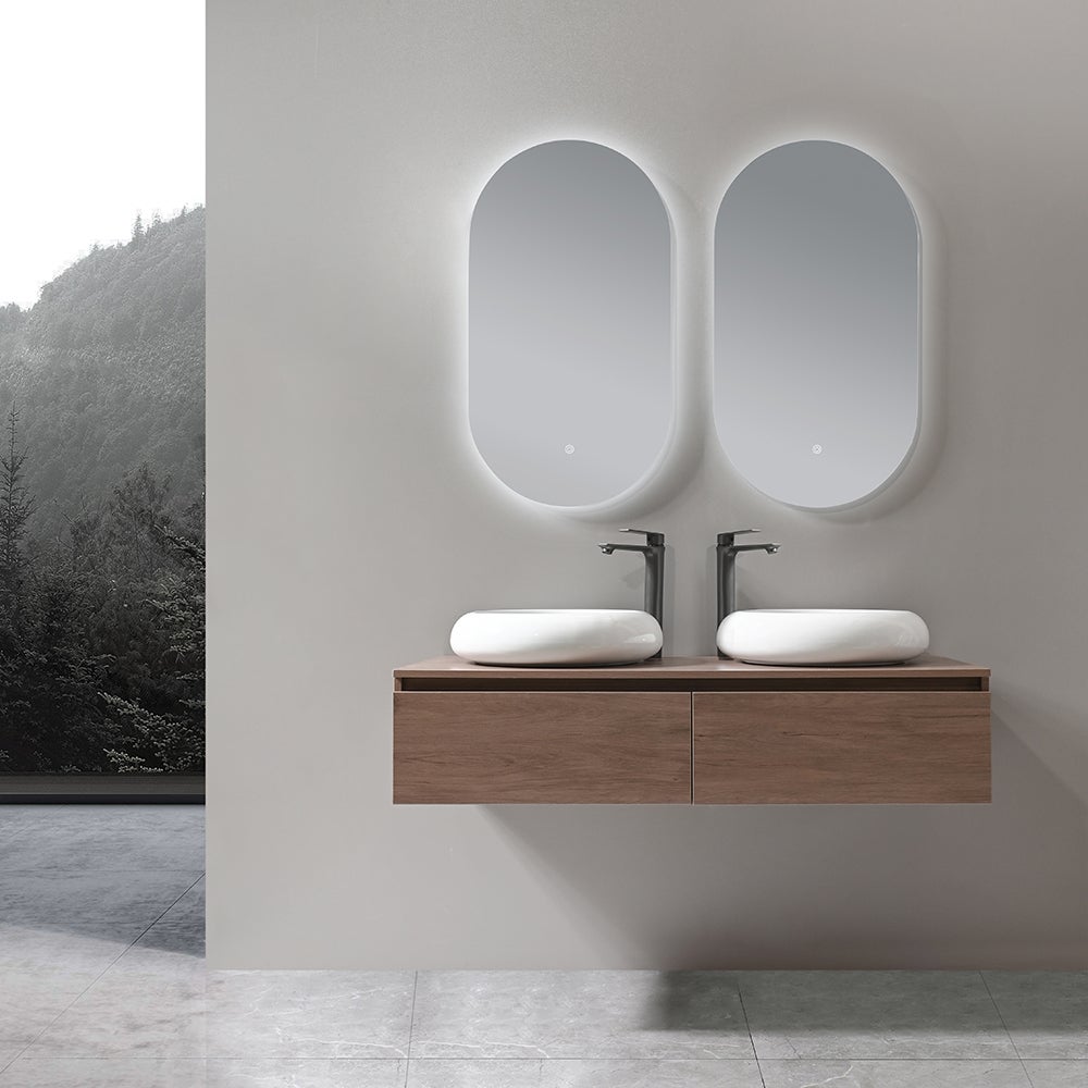 LuxuryBain - Meuble de salle de bain double vasque 120cm bois foncé avec miroir led - 2