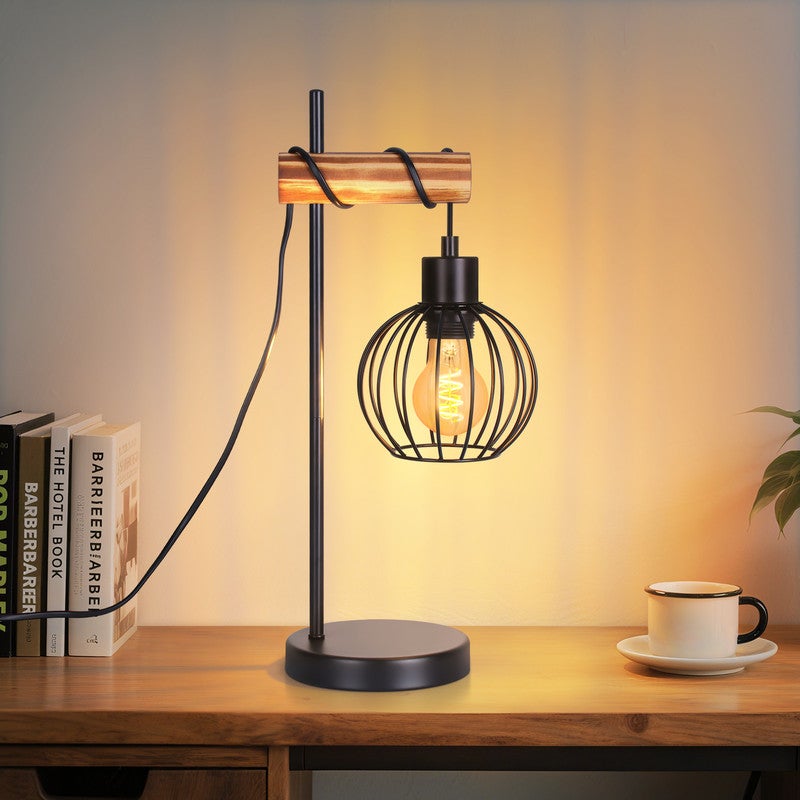 NETTLIFE Lampa Stołowa Vintage E27 Metalowa Czarna - Industrialna Lampka Nocna (Bez Żarówki)