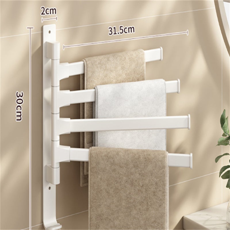 Porte-serviettes mural rotatif sans perçage en aluminium blanc, 4 barres robustes 31,6×27,4 cm, design durable et pratique - 6