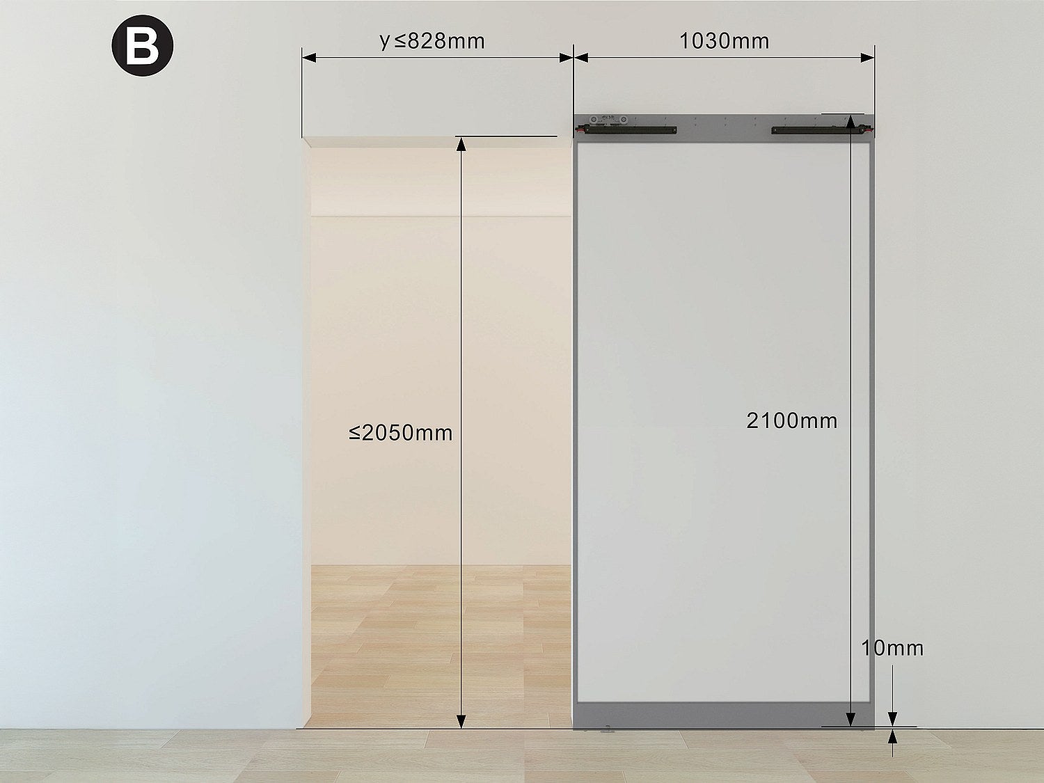 Porta scorrevole con binario invisibile 103 x 210 cm Alluminio e Vetro temperato smerigliato - TORIPA - 5