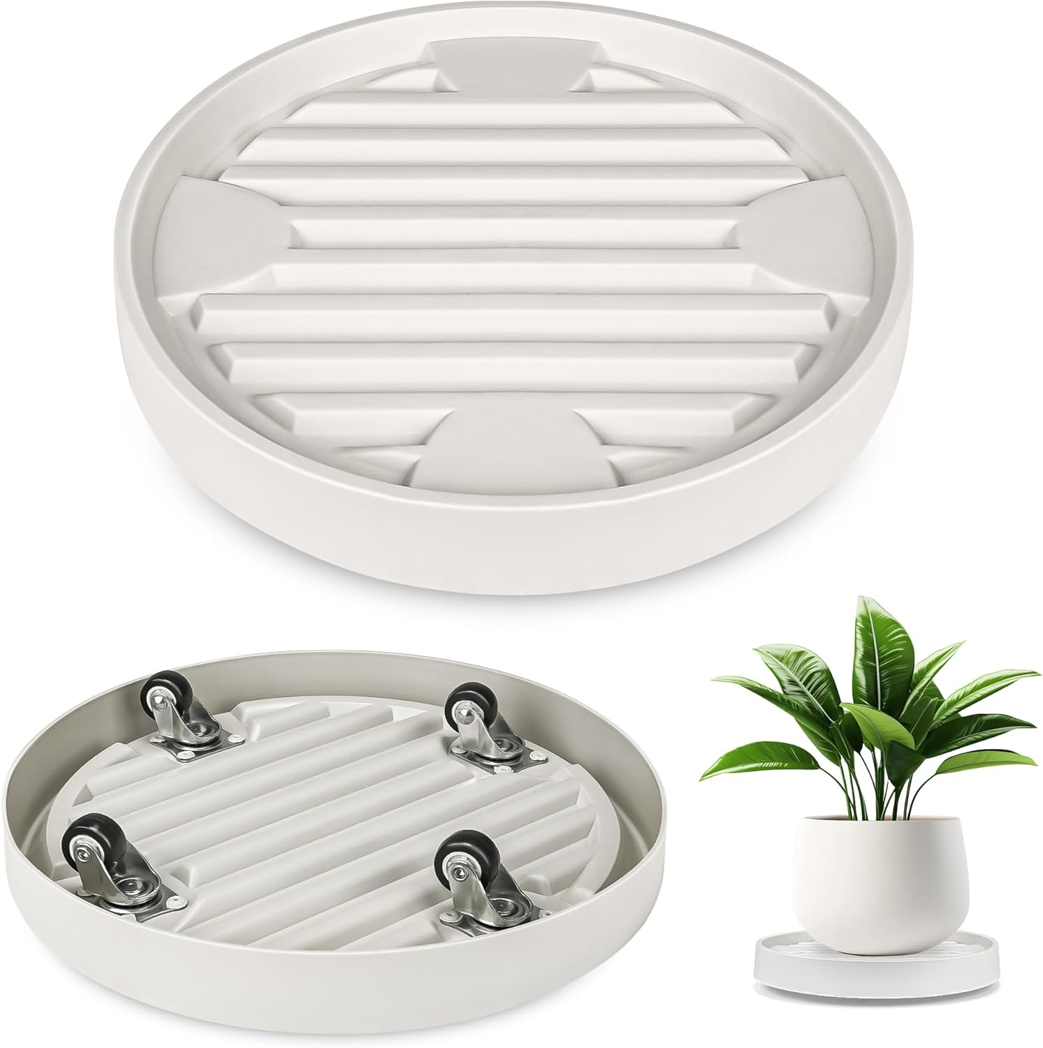 Beżowy wózek na doniczki z kółkami, średnica wewnętrzna 28,3 cm, do użytku wewnątrz i na zewnątrz, 1 sztuka