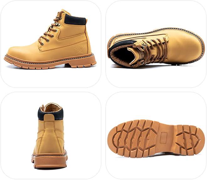 Chaussure de Securite Homme Femmes Bottes de Travail Cuir Imperméables Legere Embout en Acier Bottes de Sécurité Indestructible Protection Jaune 41 - 2