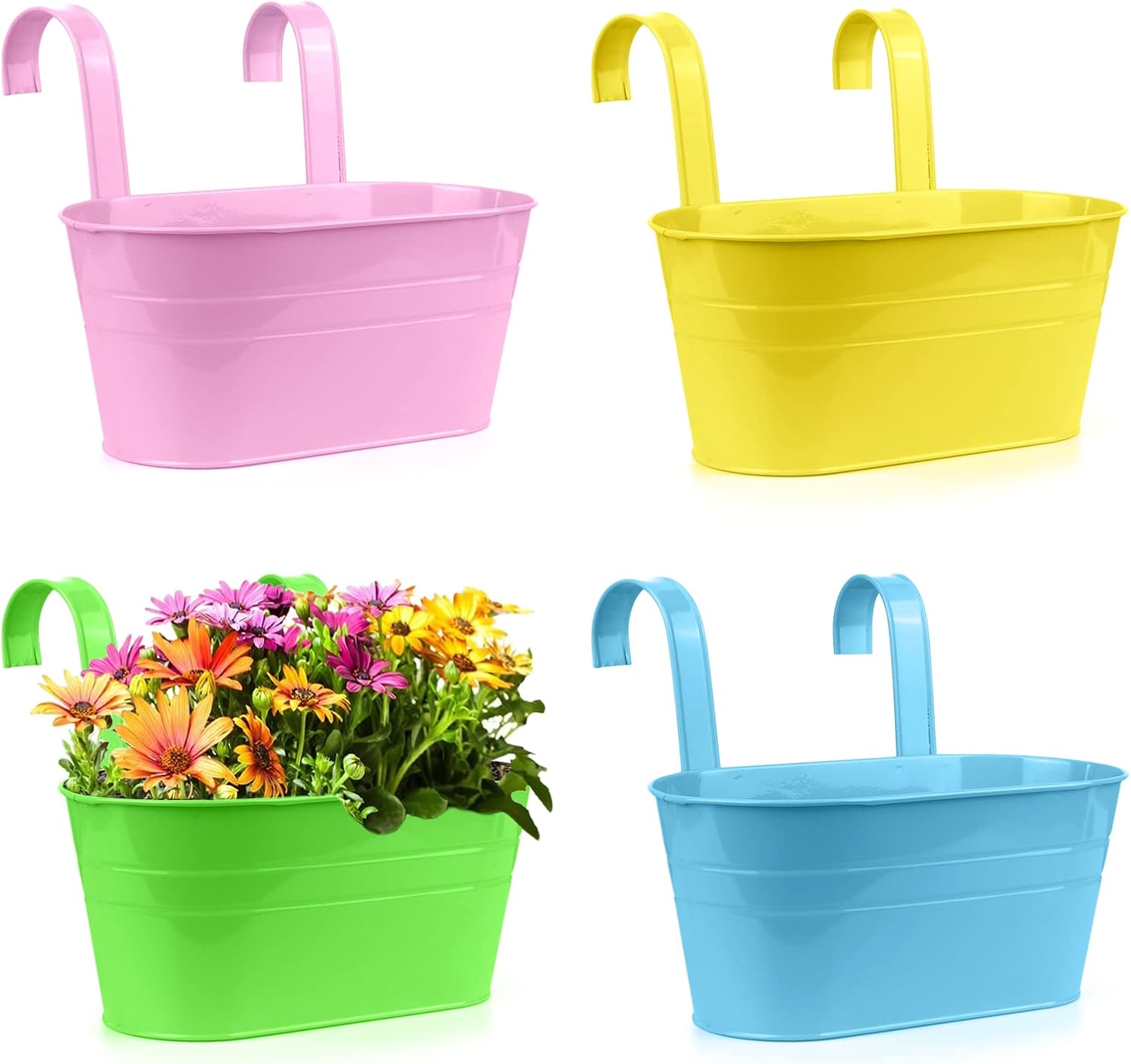(4 PCS) (Grand)Pots de Fleurs Pots de Fleurs à Suspendre en Fer en Métal Pots de Jardin Jardinières de Balcon Seau en Métal Porte-Fleurs à Suspendre - 5