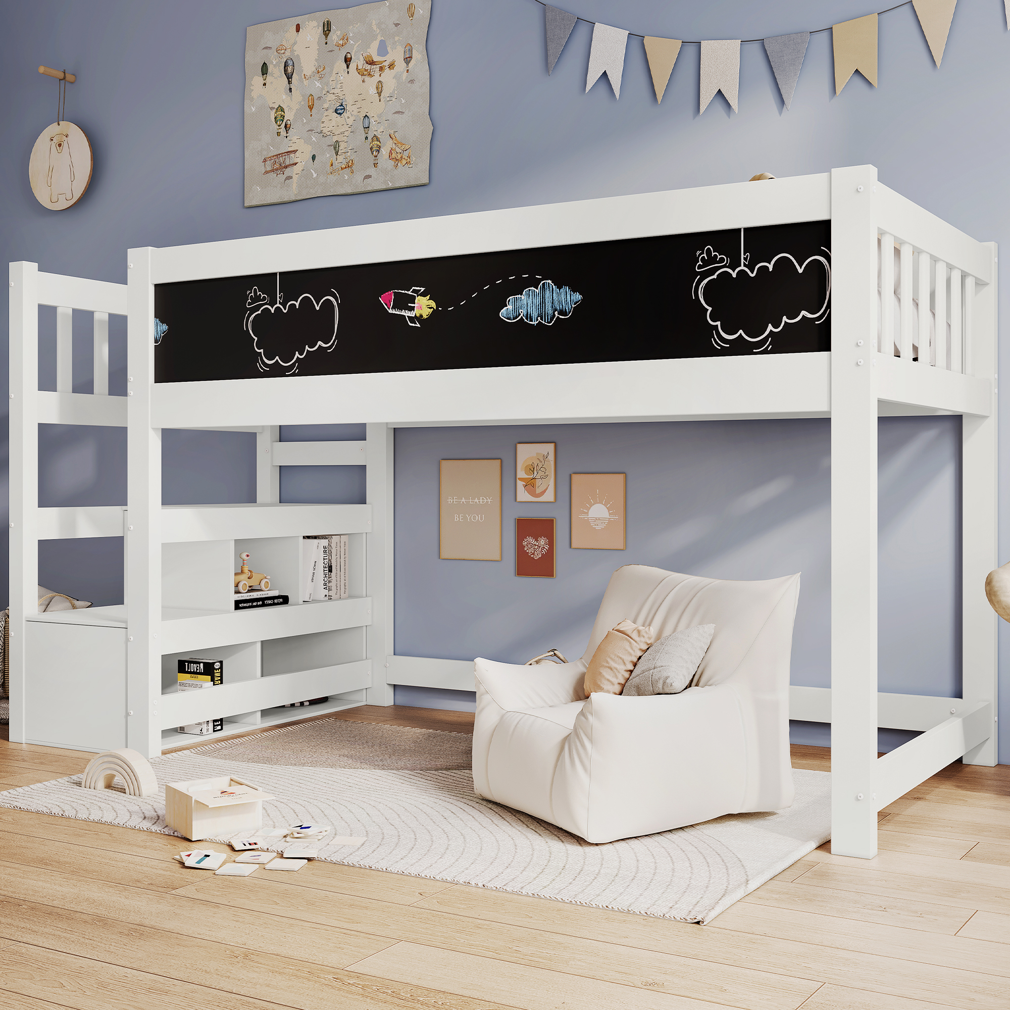 Letto Per Bambini Treehouse Con Scivolo E Scala 90 X 200 Cm, Letto A Treehouse Con Scivolo E Scala 90 X 200 Cm Letto A Soppalco Per Bambini 2x Reti A Doghe Naturale E Bianco 84196419