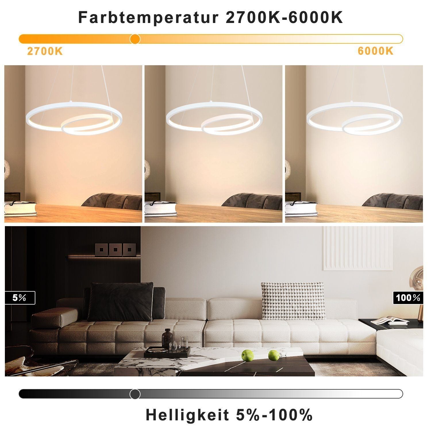 NETTLIFE Lampadario Moderno a Sospensione a LED in Ferro 34W Bianco Diam.40cm Dimmerabile Un Design Creativo per Soggiorno Camera da Letto Cucina - 3