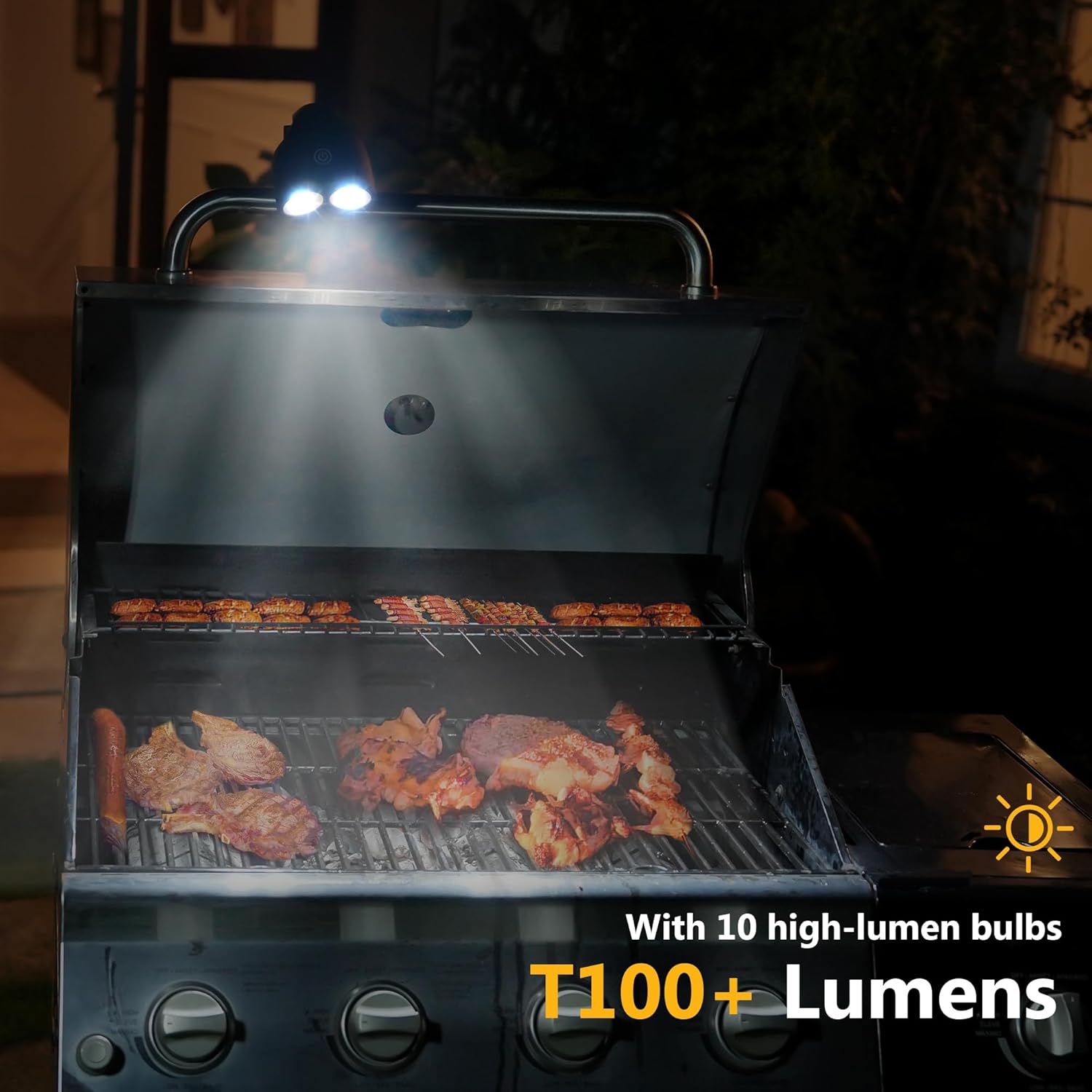 Lampa do grilla BBQ z 10 diodami LED, pasek świetlny do grilla z aluminiowymi klipsami, akcesoria do grilla, oświetlenie na zewnątrz, do grilla - 2