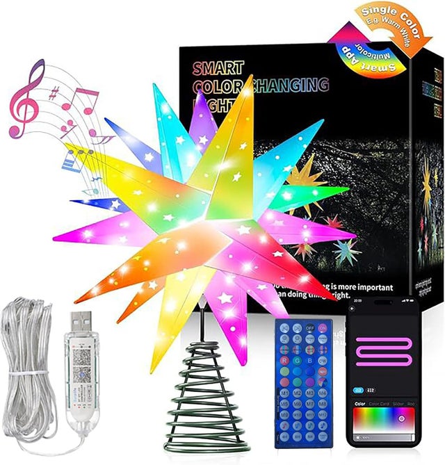 Estrella de Árbol de Navidad 3D Iluminada, Decoración Inteligente de 10