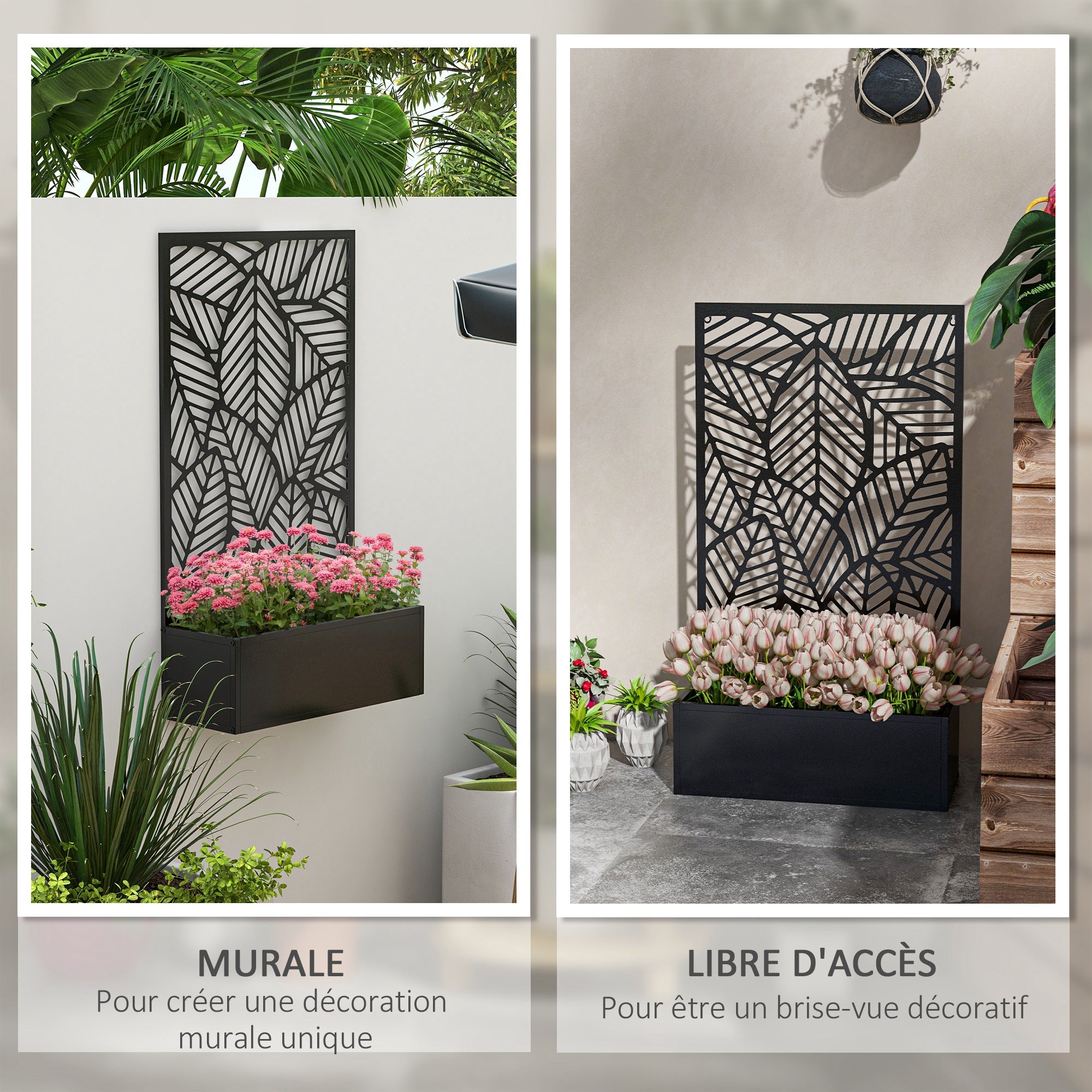 Jardinière avec brise-vue paravent treillis pour Plante Grimpante, bac à Fleurs - dim. 61L x 23l x 113H cm - 6
