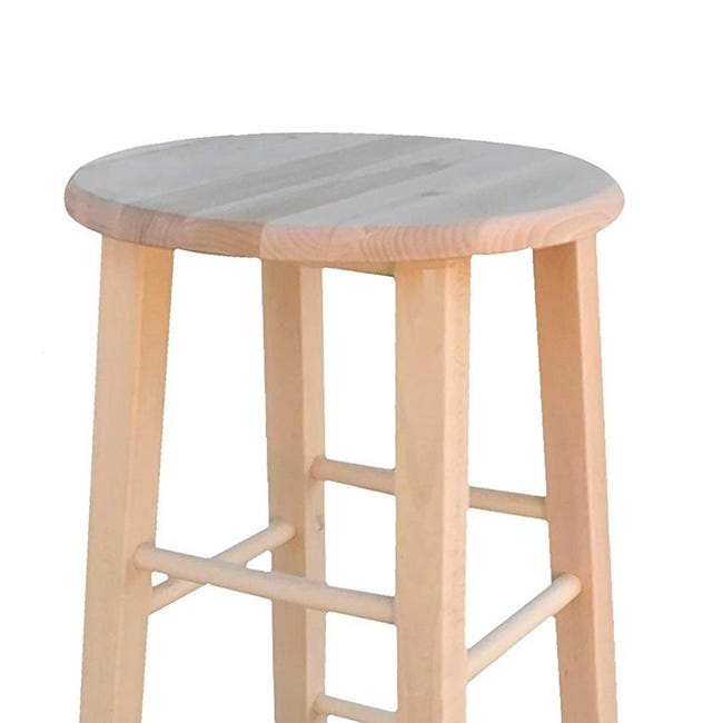 Sgabello Legno Grezzo Alto 68 Cm Seduta Ronda Gambe Dritte Leroy