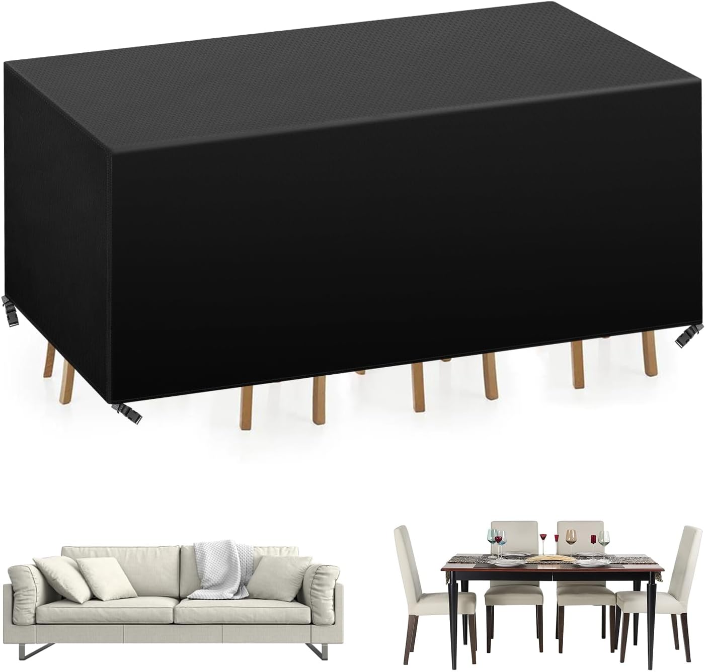 Pokrowiec na meble ogrodowe, trwały, wykonany z tkaniny Oxford 420D, wodoodporny, na stół ogrodowy, 213 x 132 x 72 cm, czarny