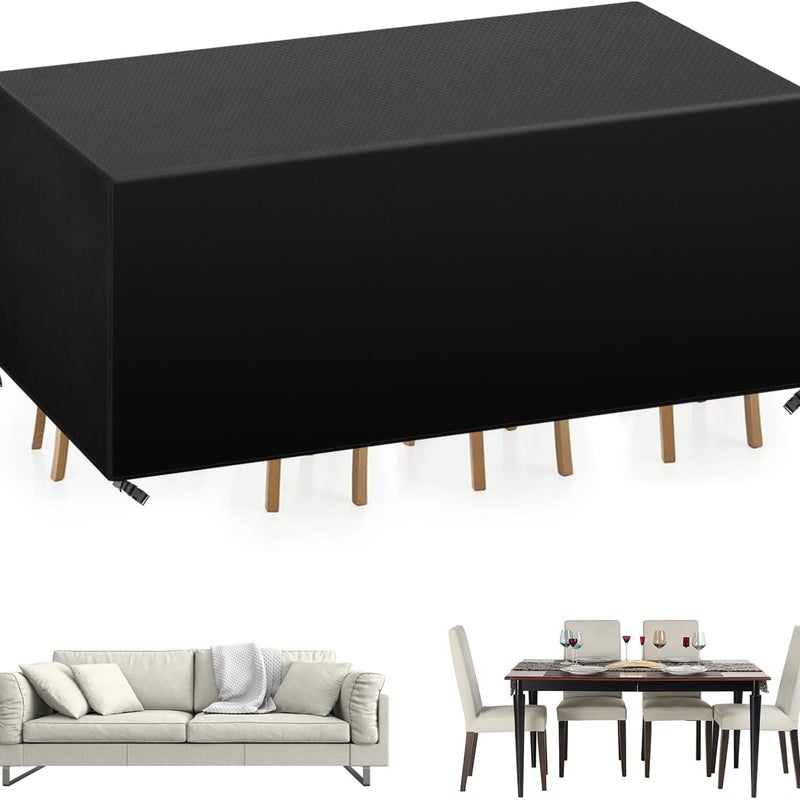 Pokrowiec na meble ogrodowe, trwały, wykonany z tkaniny Oxford 420D, wodoodporny, na stół ogrodowy, 213 x 132 x 72 cm, czarny