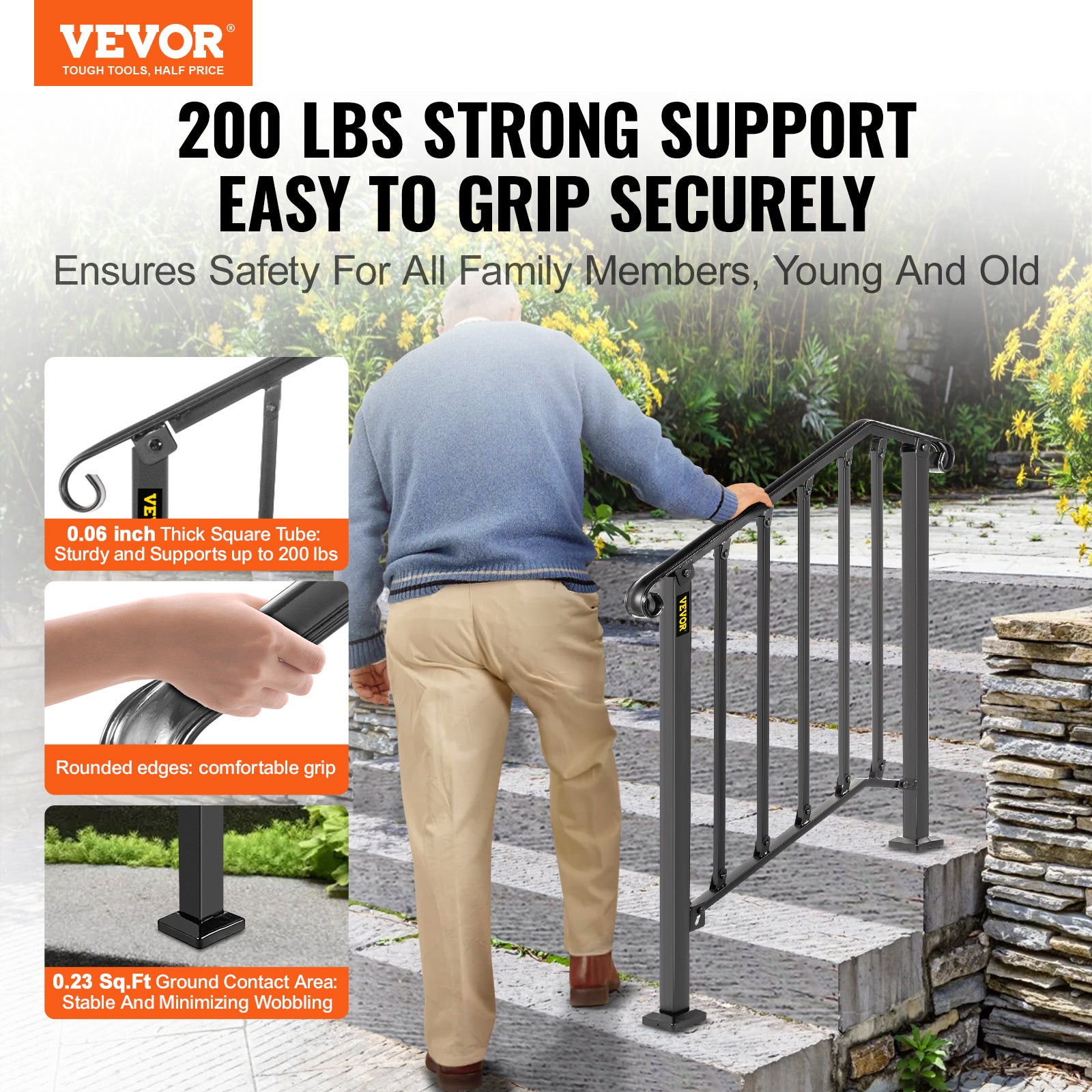 Rampe d'Escalier VEVOR 2 à 3 Marches Garde-corps pour Escalier Main Courante Noire pour Escalier - 2