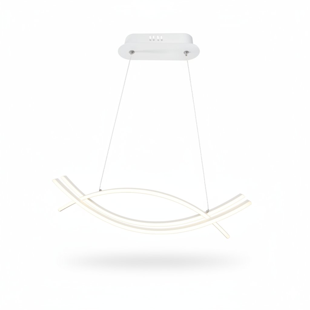 Lampadario LED Moderno a Sospensione 42W Dimmerabile con Telecomando Luce Calda Fredda CCT 3000K-6500K Design Curvo Bianco 3360 Lumen - 10