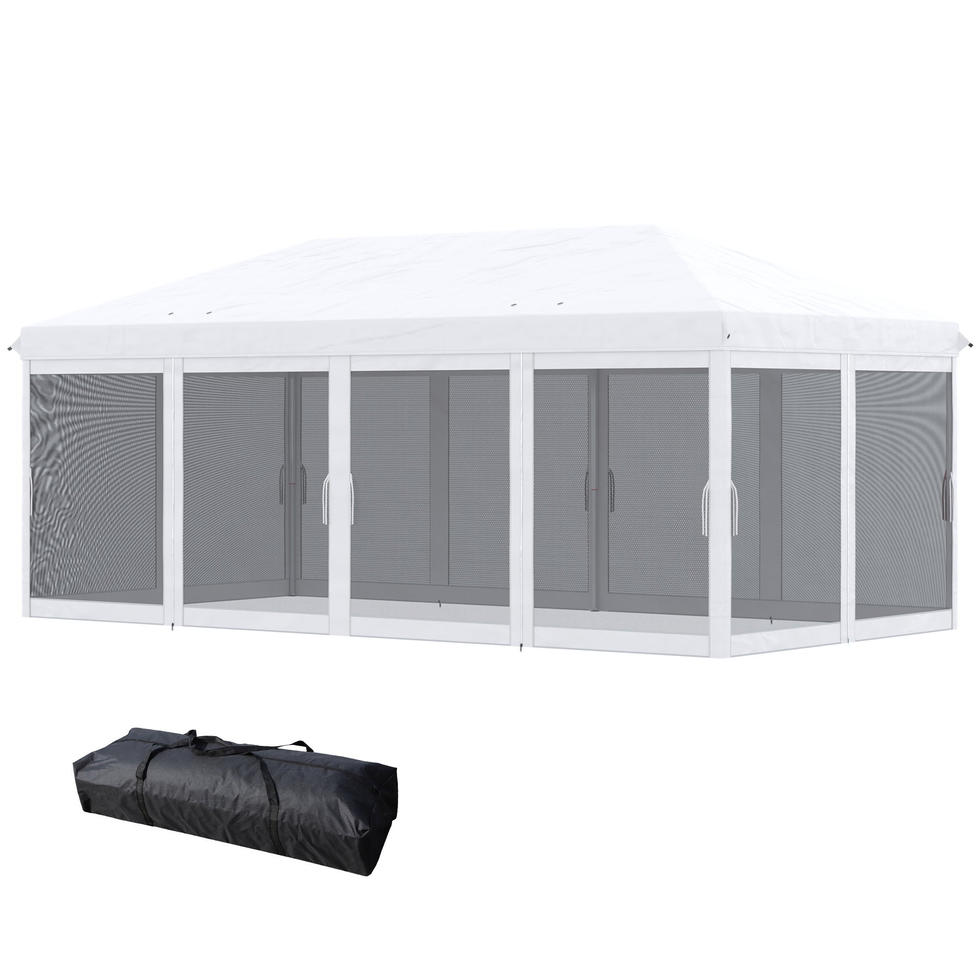 Gazebo Pieghevole Outsunny 3.6x3.6 M Con Rete - Doppio Tetto, Protezione UV, Grigio