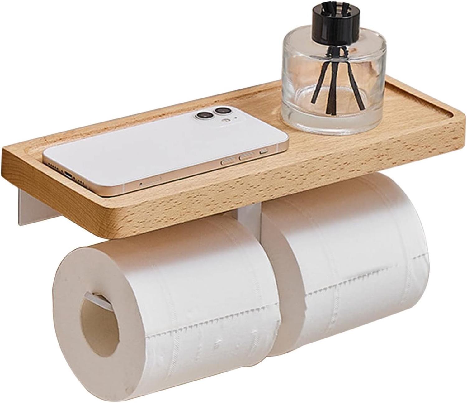 Porte-rouleau Papier Toilette Bois Mural - Support Étagère Cuisine Et Salle De Bain, Design Pratique Et Élégant