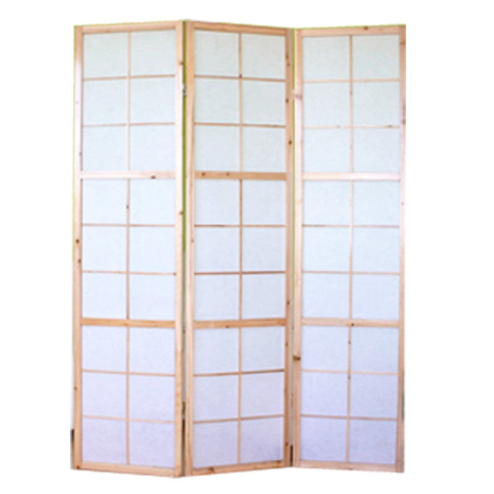 Biombo de 3 paneles en madera natural y papel de arroz 175x132cm par06033