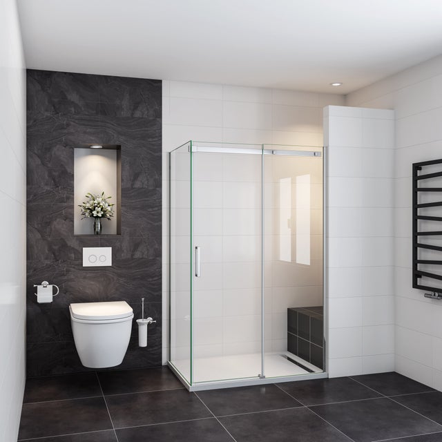 Box Doccia Angolare alto 195 cm Porta Scorrevole 100x80cm Vetro Temperato Trasparente 8 mm Anticalcare Telai in Alluminio Cromato Lucido