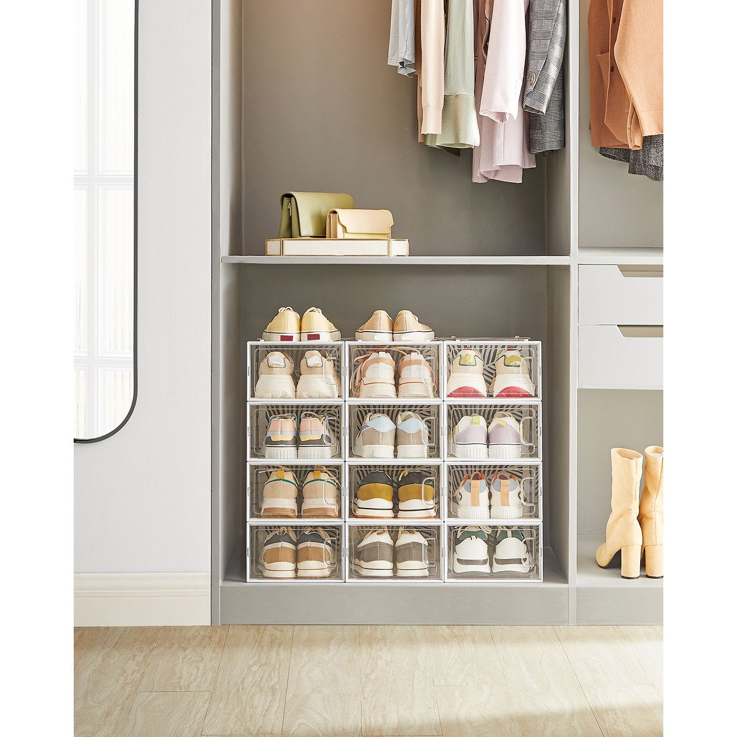 Set de 18 cajas para zapatos, organizadores transparentes