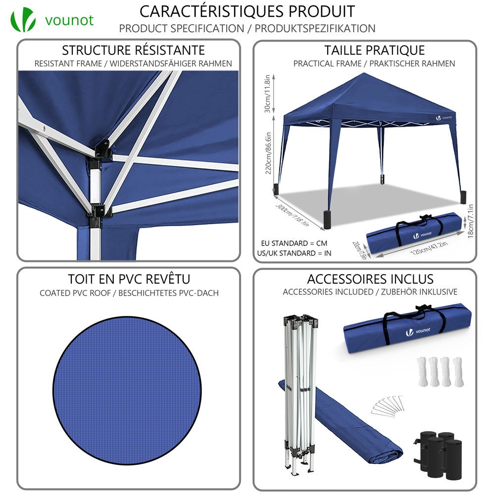 Gazebo Plegable Cenador 3x3 m Pabellon de Jardín, Azul - 3