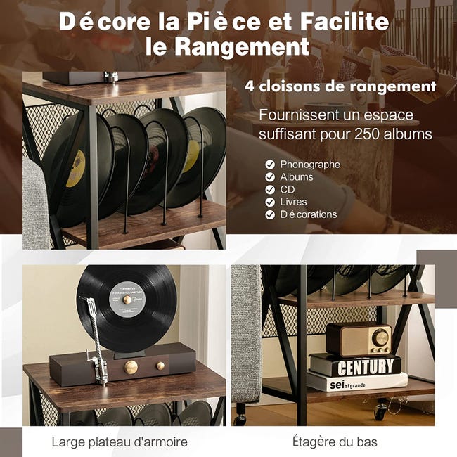 Meuble de rangement, meuble pour tourne-disque avec 5 compartiments Meuble de rangement, meuble pour tourne-disque avec 5 compartiments