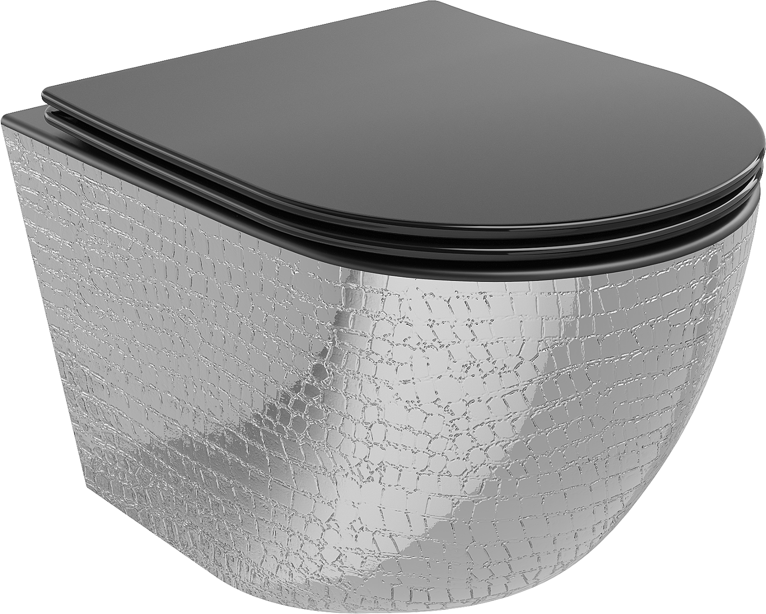 Mexen Lena miska wc Rimless z deską wolnoopadającą slim, duroplast, czarna mat/srebrna wzór łuski - 30224072