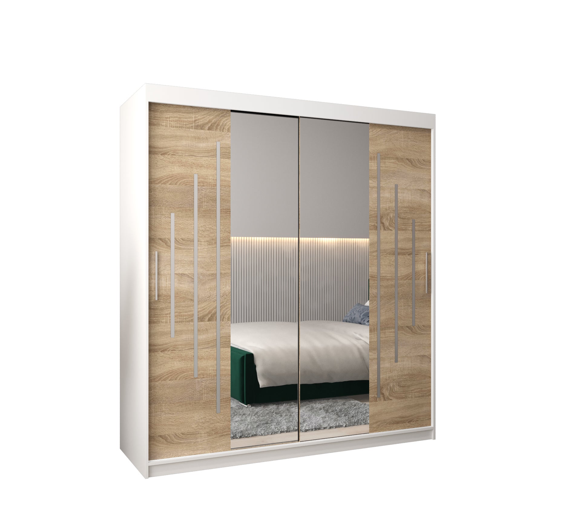 Szafa przesuwna garderoba York 1 180 x 62 x 200 cm Biały + Sonoma - Abiks Meble