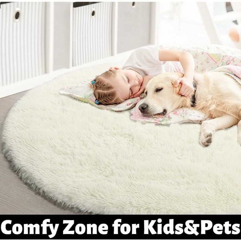 120cm Tapis Rond Chambre Tapis Salon Anti Slip Doux Moelleux Tapis Shaggy Tapis de Sol Grand pour Couloir Blanc - 2