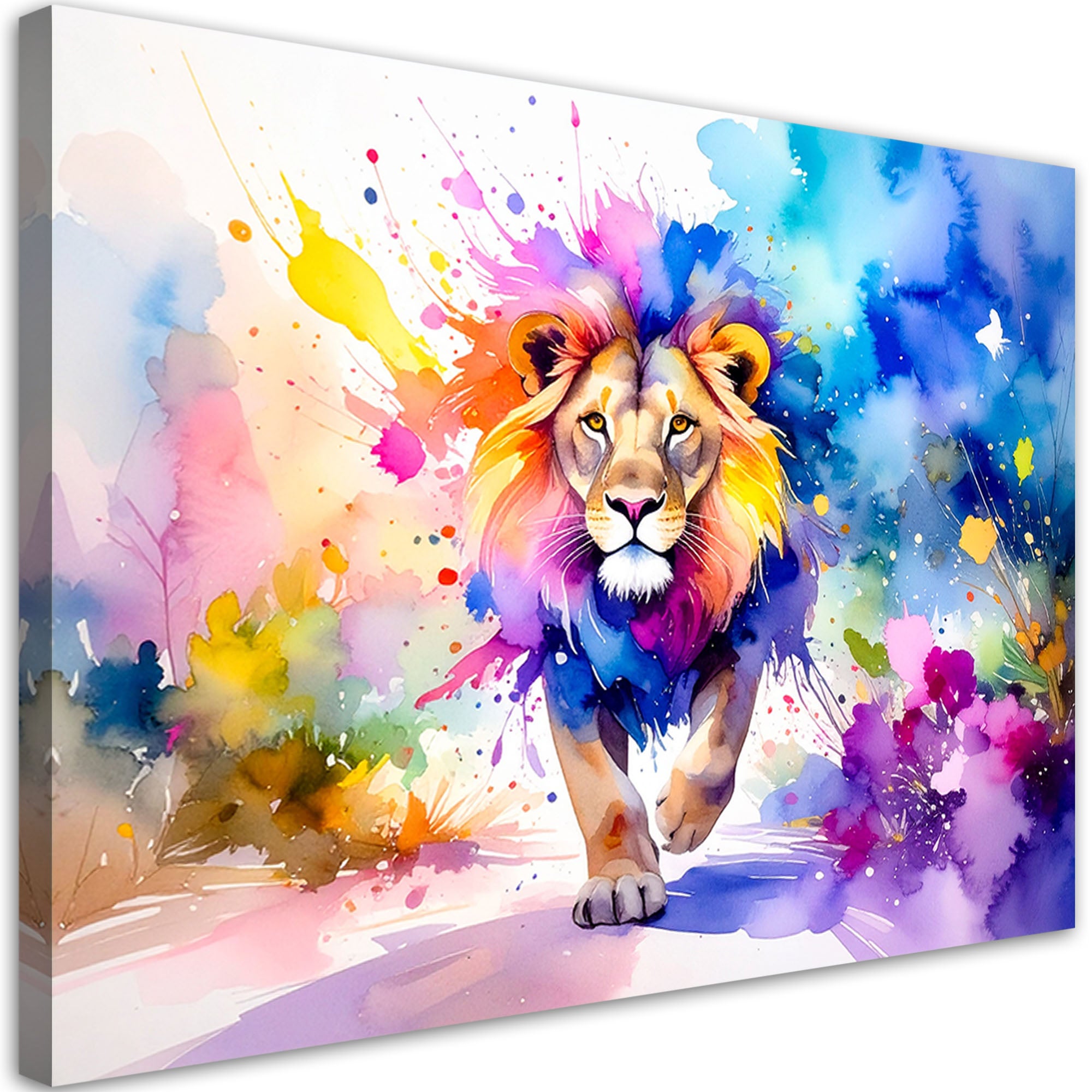 Obraz do pokoju dziecka kolorowy lew w dżungli akwarela 90x60