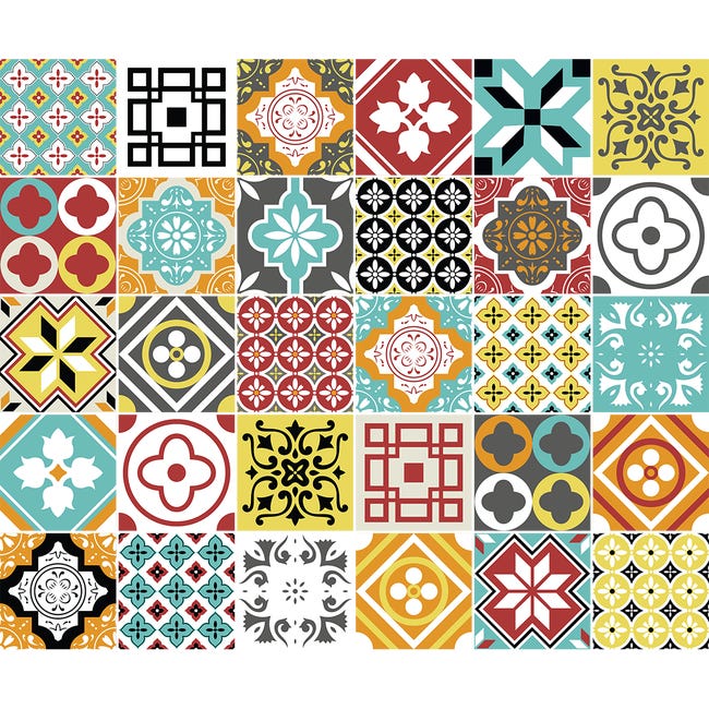 32 Feuilles Stickers Carrelage 15x15 Cm - Effet Carreau Ciment Vintage Imperméables - Décoration Cuisine Et Salle De Bain