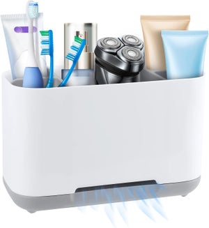 Portaspazzolino, portaspazzolino rimovibile, portadentifricio, con foro di scarico, organizer per bagno, grigio | Leroy Merlin