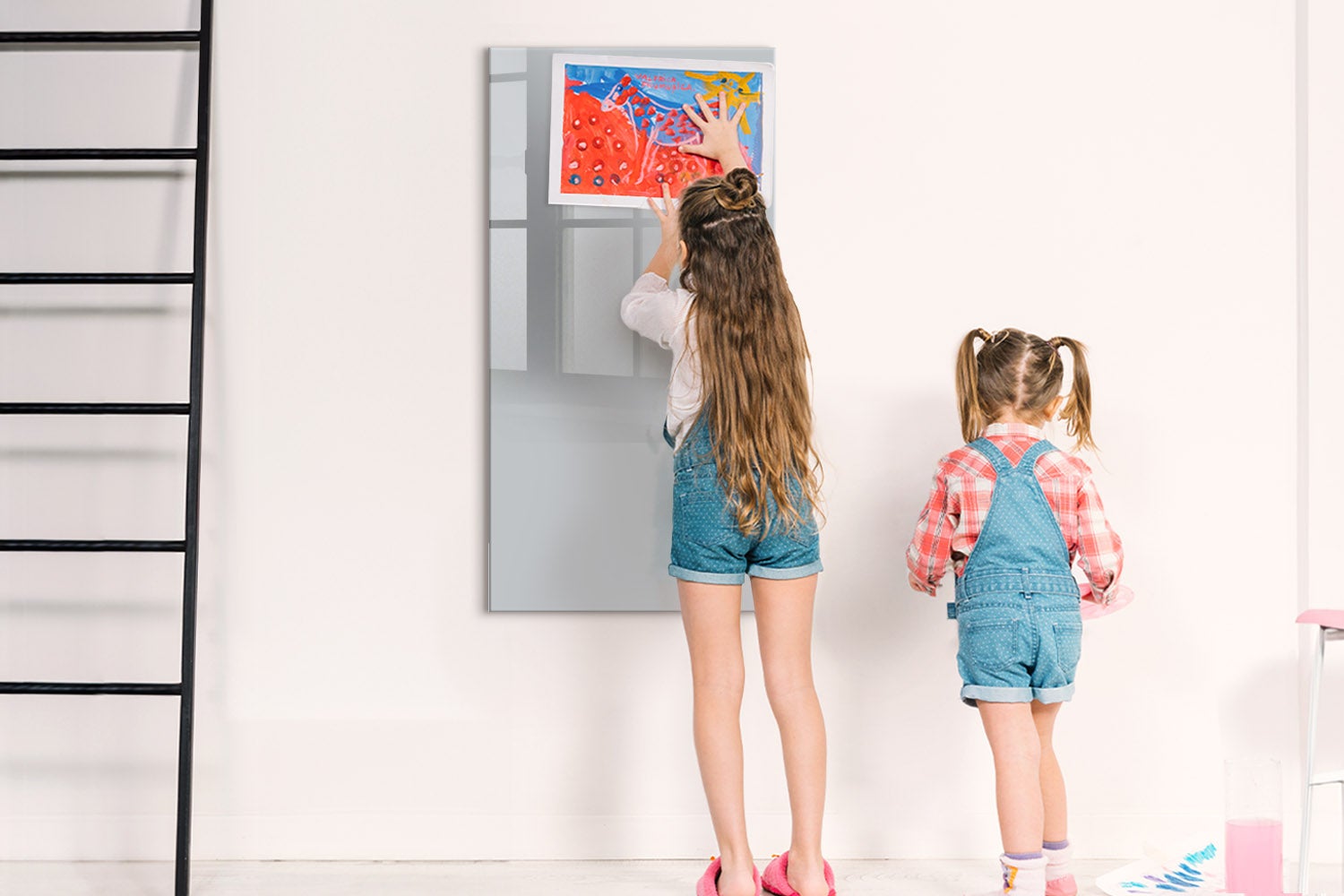 Tableau magnétique mural, Tulup - 60x120 cm - Couleur gris clair, 5 aimants, une éponge, un marqueur noir - 3