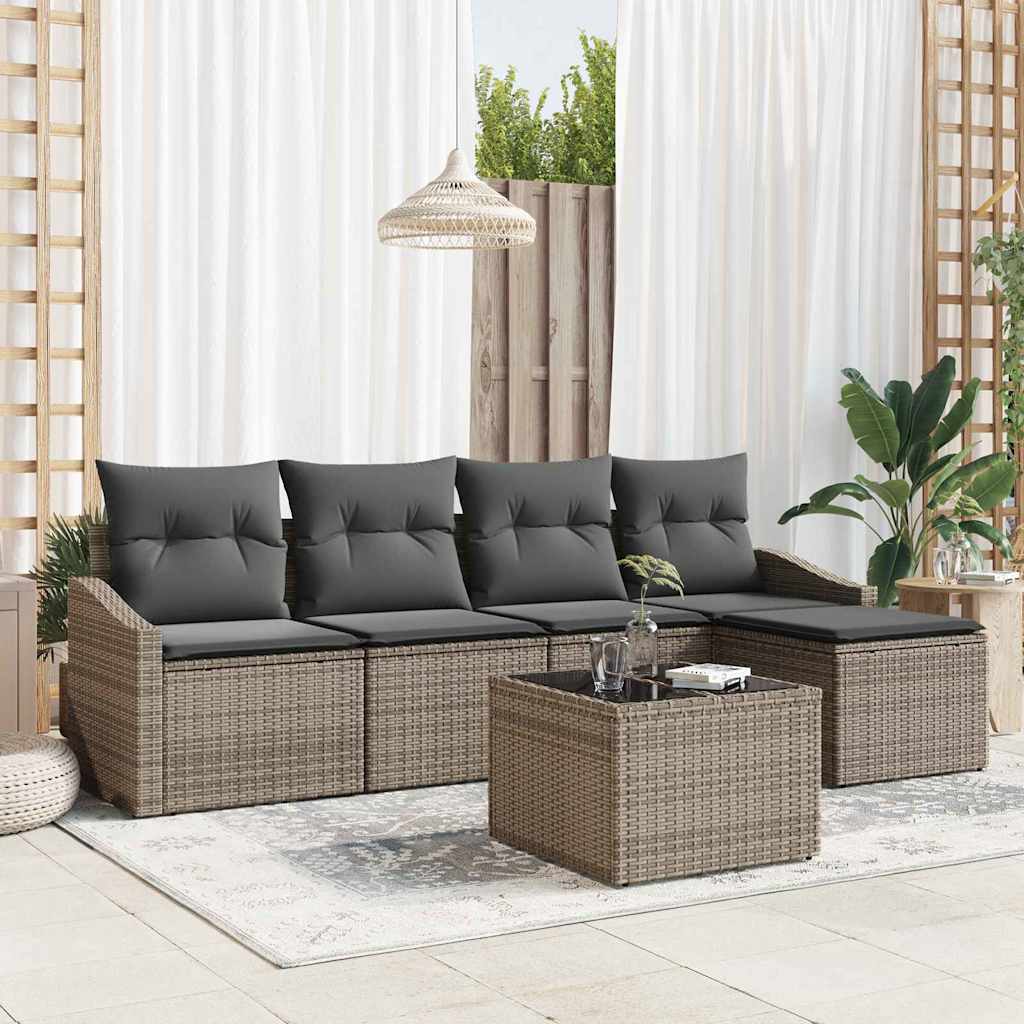 Zestaw Sof z poduszką 6 pcs Szary polirattan vidaXL