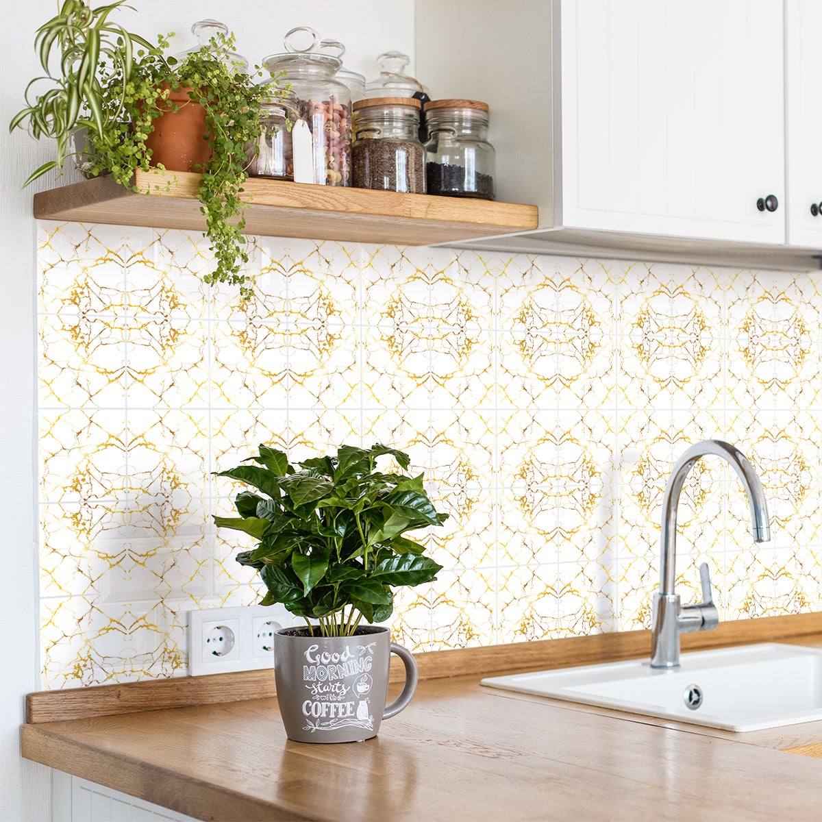 24 vinilos baldosas de cemento elegante efecto mármol dorado - adhesivo pared - sticker revestimiento - 24stickers20x20cm