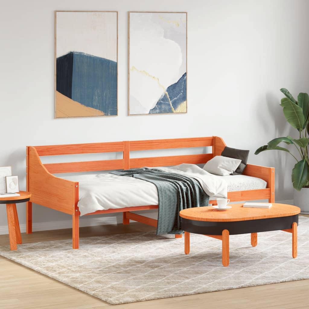 Łóżko Dzienne Drewniane Brązowe Rama Łóżka Ze Stelażem Sofa 90x190 cm
