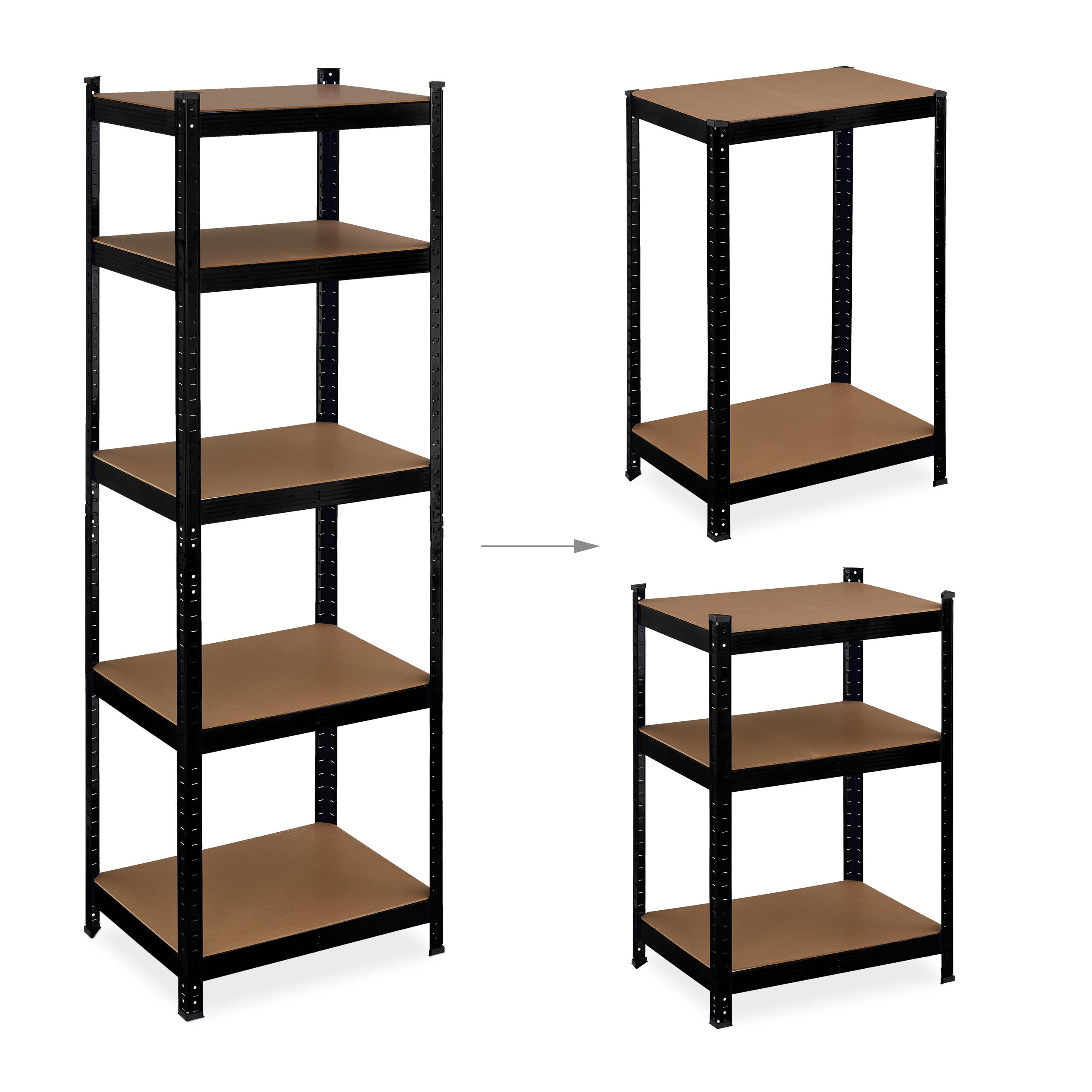 Étagère à charge lourde, HxLxP : 180x60x45 cm, jusqu'à 500 kg, 5 niveaux, cave, garage, stockage, acier, noir, Relaxdays - 6